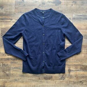 Brooks Brothers Women’s Navy Supima Cotton Crew Neck Button Sweater Cardigan Sm
